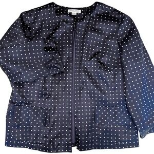 Pendleton Womens Sz 16 Navy White Polka Dot Silk Cotton Blazer Open Front Jacket